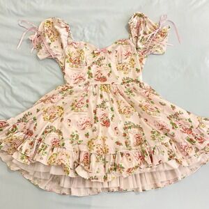Dolls Kill x Strawberry Shortcake Babydoll Satin Milkmaid Coquette Dress Pink L
